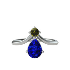 Pluvia Yüzük - Peridot ve lab safir 8 ayar beyaz altın yüzük #1am0cqi