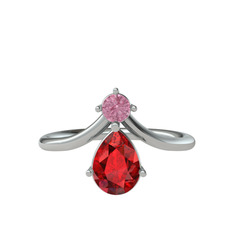 Pluvia Yüzük - Pembe kuvars ve garnet 18 ayar beyaz altın yüzük #1b6q9nt