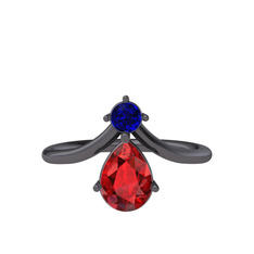 Pluvia Yüzük - Lab safir ve garnet 925 ayar siyah rodyum kaplama gümüş yüzük #1bocck3