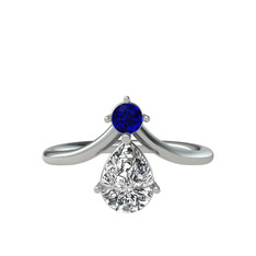 Lab safir ve swarovski 8 ayar beyaz altın yüzük