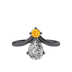 Pluvia Yüzük - Sitrin ve swarovski 925 ayar siyah rodyum kaplama gümüş yüzük #1ch9mb7