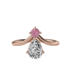 Pembe kuvars ve swarovski 14 ayar rose altın yüzük