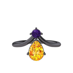 Pluvia Yüzük - Ametist ve sitrin 925 ayar siyah rodyum kaplama gümüş yüzük #1dgx1o7