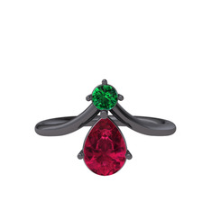 Pluvia Yüzük - Yeşil kuvars ve rodolit garnet 925 ayar siyah rodyum kaplama gümüş yüzük #1dk3pew