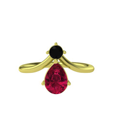 Siyah zirkon ve rodolit garnet 14 ayar altın yüzük