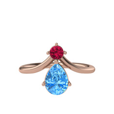 Rodolit garnet ve akuamarin 8 ayar rose altın yüzük
