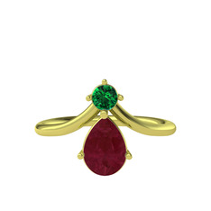 Yeşil kuvars ve kök yakut 8 ayar altın yüzük