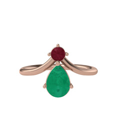 Pluvia Yüzük - Kök yakut ve kök zümrüt 14 ayar rose altın yüzük #1euklix