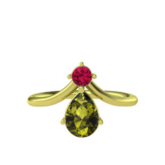 Rodolit garnet ve peridot 925 ayar altın kaplama gümüş yüzük