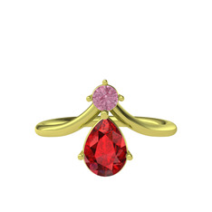 Pluvia Yüzük - Pembe kuvars ve garnet 8 ayar altın yüzük #1i7linb