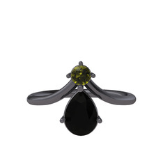 Pluvia Yüzük - Peridot ve siyah zirkon 925 ayar siyah rodyum kaplama gümüş yüzük #1i9eg51