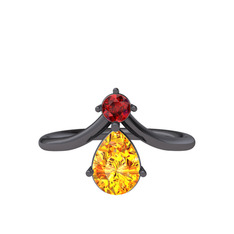 Pluvia Yüzük - Garnet ve sitrin 925 ayar siyah rodyum kaplama gümüş yüzük #1iy2vxx