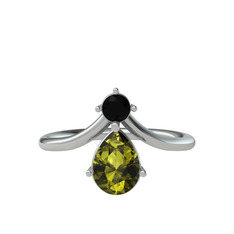 Pluvia Yüzük - Siyah zirkon ve peridot 18 ayar beyaz altın yüzük #1j2q3k2