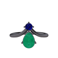 Pluvia Yüzük - Lab safir ve kök zümrüt 925 ayar siyah rodyum kaplama gümüş yüzük #1k3p405