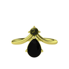 Pluvia Yüzük - Peridot ve siyah zirkon 14 ayar altın yüzük #1k3z4ta