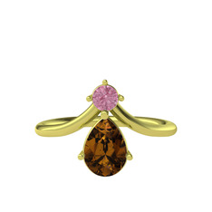 Pembe kuvars ve dumanlı kuvars 18 ayar altın yüzük