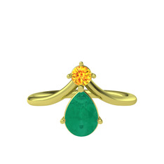 Pluvia Yüzük - Sitrin ve kök zümrüt 925 ayar altın kaplama gümüş yüzük #1l26p2d