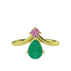 Pembe kuvars ve kök zümrüt 925 ayar altın kaplama gümüş yüzük