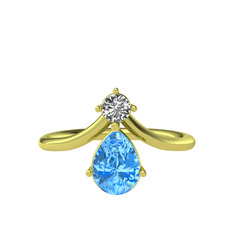 Pluvia Yüzük - Swarovski ve akuamarin 925 ayar altın kaplama gümüş yüzük #1mss85c