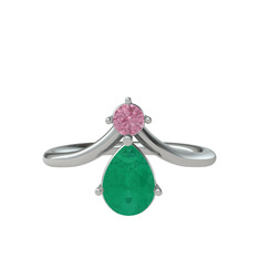 Pluvia Yüzük - Pembe kuvars ve kök zümrüt 8 ayar beyaz altın yüzük #1n8vh9j