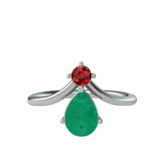 Pluvia Yüzük - Garnet ve kök zümrüt 18 ayar beyaz altın yüzük #1nl422