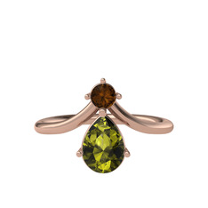 Dumanlı kuvars ve peridot 14 ayar rose altın yüzük