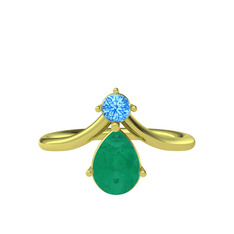 Pluvia Yüzük - Akuamarin ve kök zümrüt 14 ayar altın yüzük #1p9cgs5