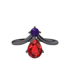 Pluvia Yüzük - Ametist ve garnet 925 ayar siyah rodyum kaplama gümüş yüzük #1q76zoq