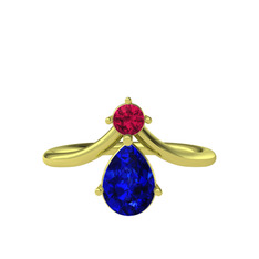 Rodolit garnet ve lab safir 14 ayar altın yüzük