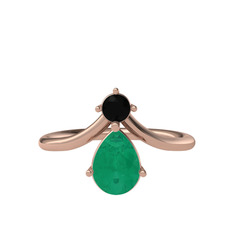 Pluvia Yüzük - Siyah zirkon ve kök zümrüt 925 ayar rose altın kaplama gümüş yüzük #1sslnu9
