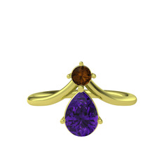 Pluvia Yüzük - Dumanlı kuvars ve ametist 14 ayar altın yüzük #1suzlw2