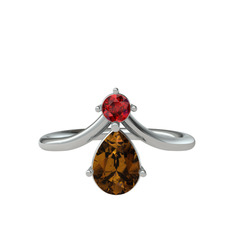Pluvia Yüzük - Garnet ve dumanlı kuvars 14 ayar beyaz altın yüzük #1t2u6u7