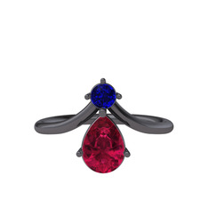 Lab safir ve rodolit garnet 925 ayar siyah rodyum kaplama gümüş yüzük