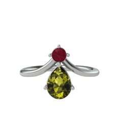 Pluvia Yüzük - Kök yakut ve peridot 8 ayar beyaz altın yüzük #1uipdek