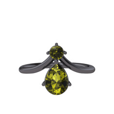 Peridot 925 ayar siyah rodyum kaplama gümüş yüzük