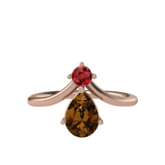 Garnet ve dumanlı kuvars 925 ayar rose altın kaplama gümüş yüzük
