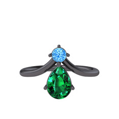 Pluvia Yüzük - Akuamarin ve yeşil kuvars 925 ayar siyah rodyum kaplama gümüş yüzük #1wod5bg