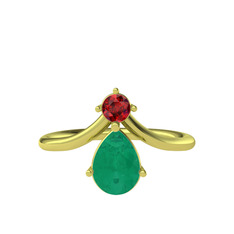 Pluvia Yüzük - Garnet ve kök zümrüt 14 ayar altın yüzük #1xzf4b9