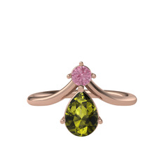 Pluvia Yüzük - Pembe kuvars ve peridot 18 ayar rose altın yüzük #1y7x9al