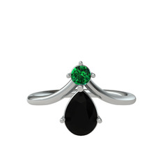 Yeşil kuvars ve siyah zirkon 18 ayar beyaz altın yüzük