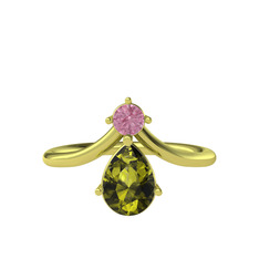 Pembe kuvars ve peridot 8 ayar altın yüzük