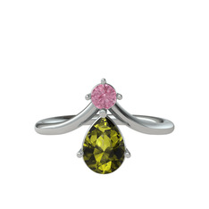 Pluvia Yüzük - Pembe kuvars ve peridot 925 ayar gümüş yüzük #3q1ohl