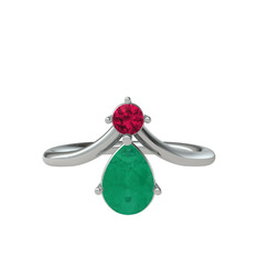 Pluvia Yüzük - Rodolit garnet ve kök zümrüt 18 ayar beyaz altın yüzük #3vs6d3