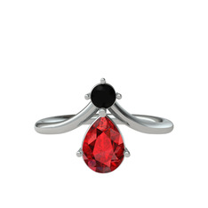 Siyah zirkon ve garnet 18 ayar beyaz altın yüzük