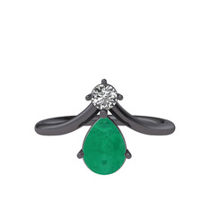 Swarovski ve kök zümrüt 925 ayar siyah rodyum kaplama gümüş yüzük