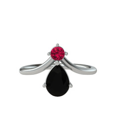Rodolit garnet ve siyah zirkon 14 ayar beyaz altın yüzük