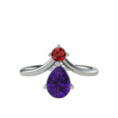 Garnet ve ametist 14 ayar beyaz altın yüzük