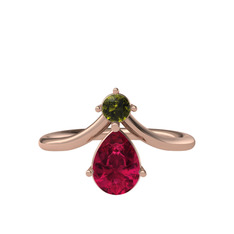 Pluvia Yüzük - Peridot ve rodolit garnet 18 ayar rose altın yüzük #551j4a