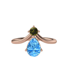 Peridot ve akuamarin 8 ayar rose altın yüzük