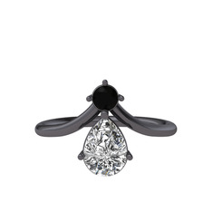 Pluvia Yüzük - Siyah zirkon ve swarovski 925 ayar siyah rodyum kaplama gümüş yüzük #5tnpj8